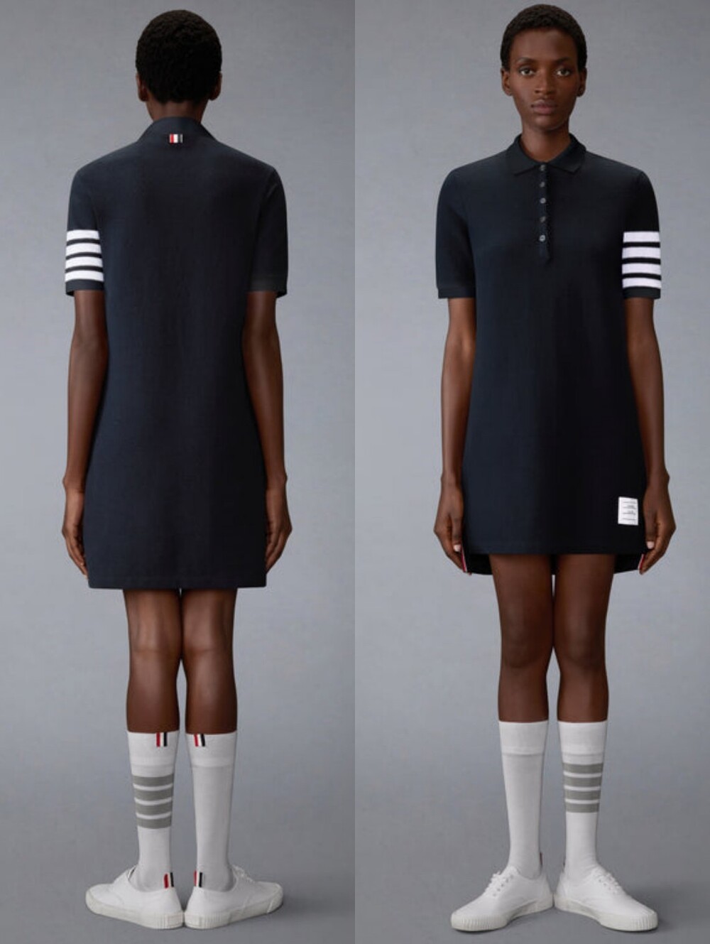 Thom Browne Textured Pique 4-Bar Polo Dress Sz 40* S* Navy Blue Knit Tennis Prep
